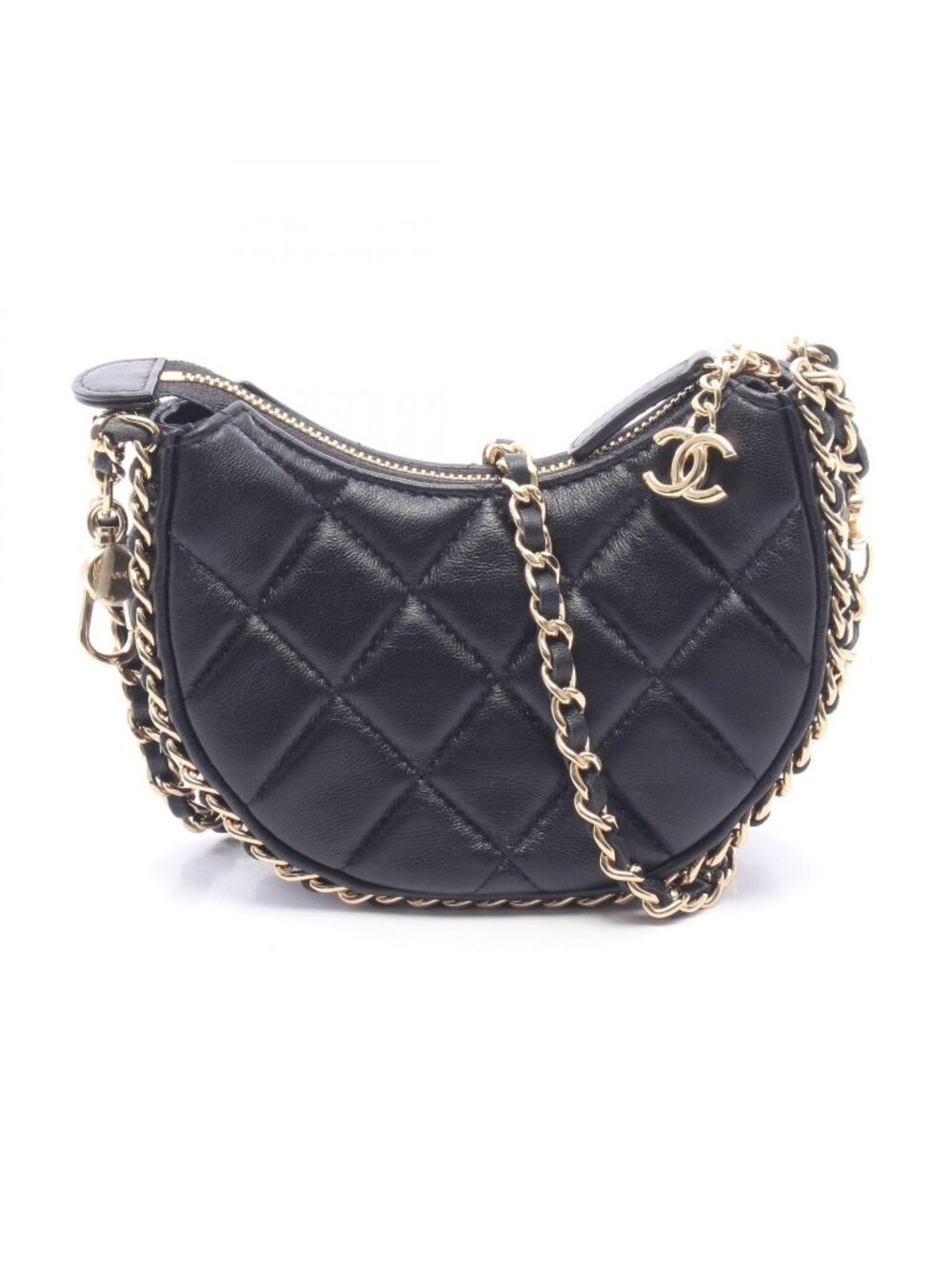 Chanel Shoulder Bag Quilted Small Hobo Black Lambskin